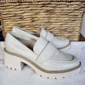 DOLCE VITA HALONA Loafers Womens 8.5 Ivory Leather Chunky Lug Sole Platform
